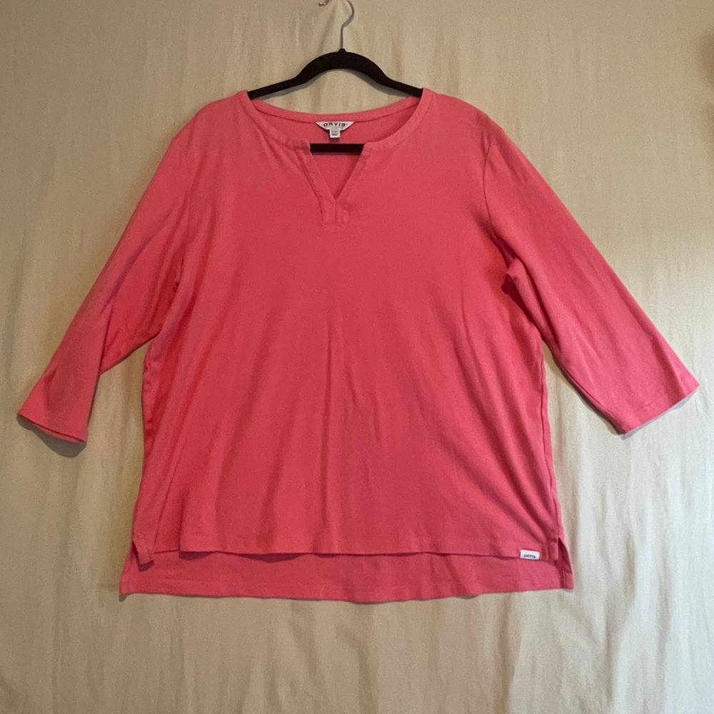 Orvis Classic Collection Women XL Coral Pink 100% Pima Cotton 3/4 Sleeve Top